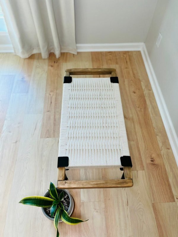 Hand Woven Bench •Stylish Bench Mid Century Woven Bench - Image 3