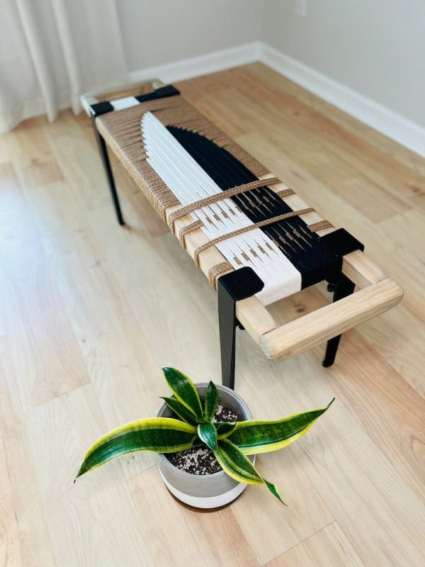 Mid Century Modern Style Bench • Modern Entryway Bench - Image 4