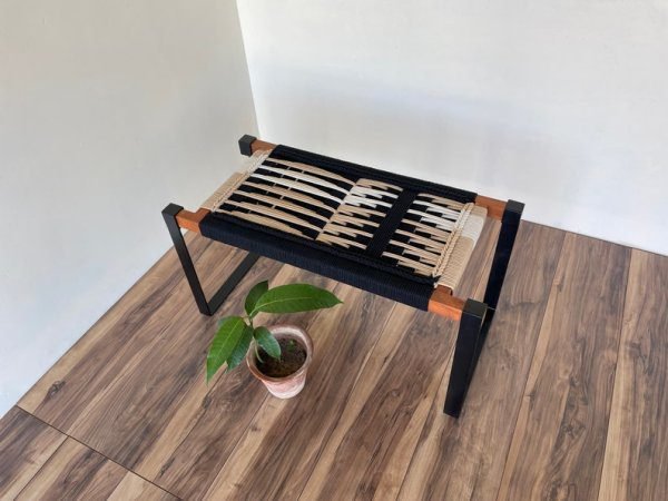 Hand Woven Bench •Stylish Bench Mid Century Woven Bench • Modern Entryway Bench • End Bench • Metal Bench • Charpoy Bench, Hand Woven Bench - Image 2
