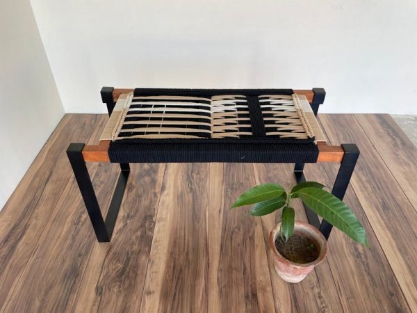 Hand Woven Bench •Stylish Bench Mid Century Woven Bench • Modern Entryway Bench • End Bench • Metal Bench • Charpoy Bench, Hand Woven Bench - Image 3