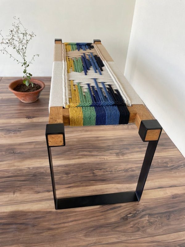 Hand Woven Bench • Mid Century Woven Bench - Image 3