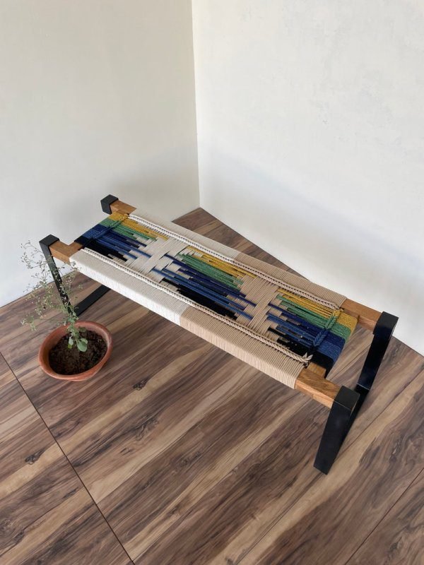 Hand Woven Bench • Mid Century Woven Bench