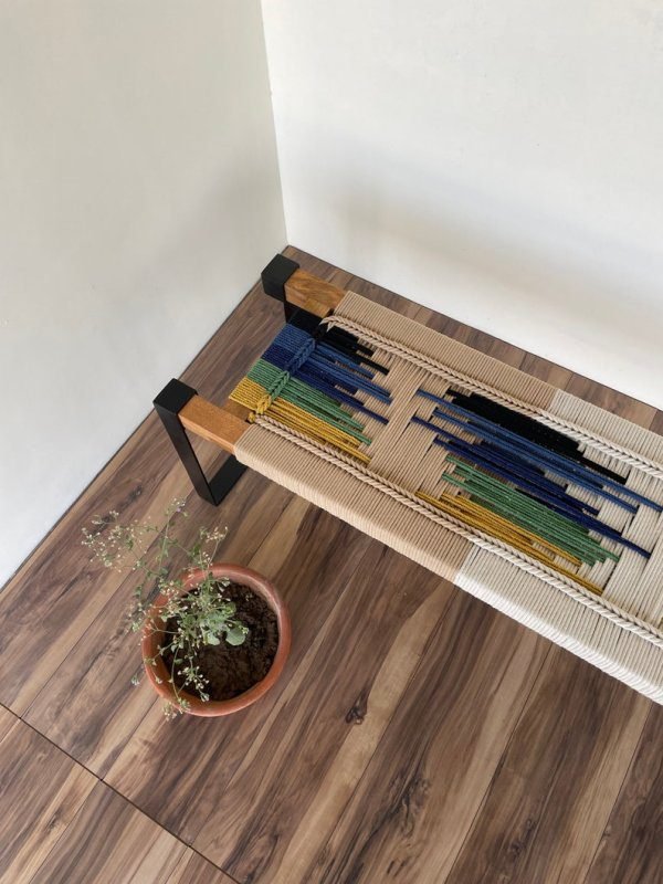 Hand Woven Bench • Mid Century Woven Bench - Image 2