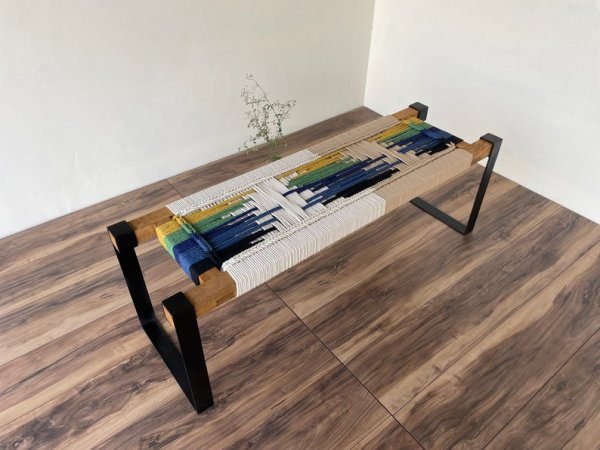 Hand Woven Bench • Mid Century Woven Bench - Image 6
