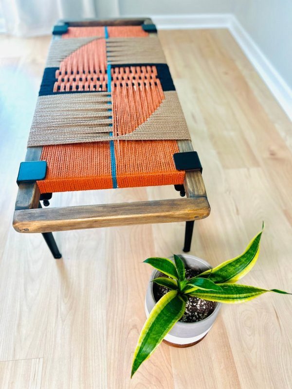 Mid Century Modern Style Bench • Modern Entryway Bench • End of Bed Handmade Bench • Minimalist Woven Bench - Image 4