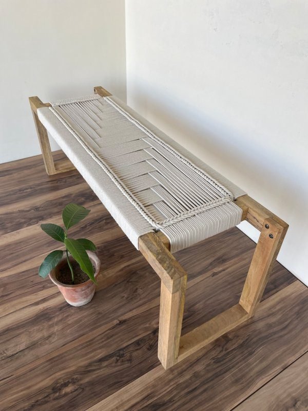 Modern Woven Bench Mid Century Modern Woven Bench Modern Entryway Bench End of Bed Handmade Bench Minimalist Bench