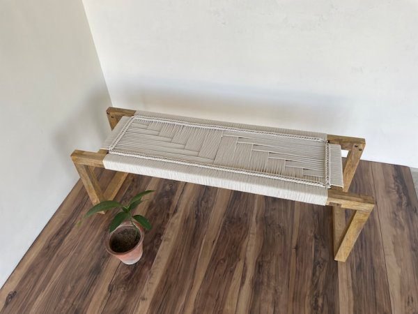 Modern Woven Bench Mid Century Modern Woven Bench Modern Entryway Bench End of Bed Handmade Bench Minimalist Bench - Image 2