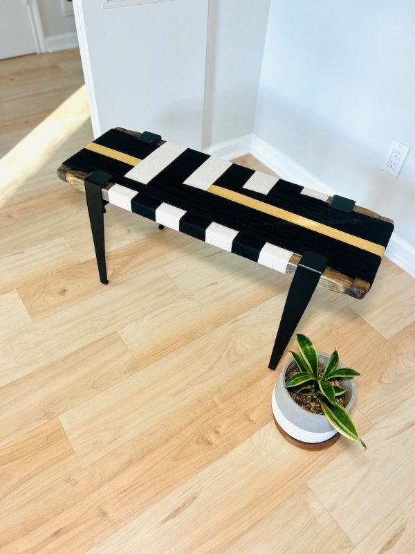 Mid Century Modern Style Bench • Modern Entryway Bench • End of Bed Handmade Bench • Minimalist Woven Bench - Image 6