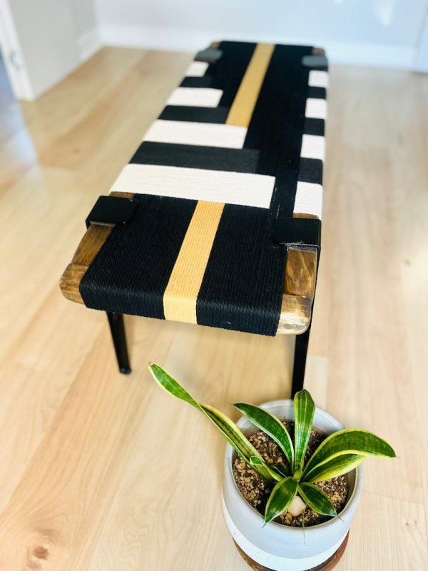 Mid Century Modern Style Bench • Modern Entryway Bench • End of Bed Handmade Bench • Minimalist Woven Bench - Image 4