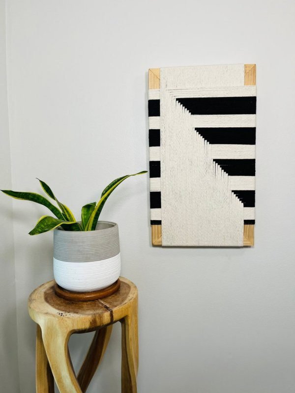 Mid-Century Modern / Minimalist Wood Framed Hand Woven Wall Art Decor - Image 2