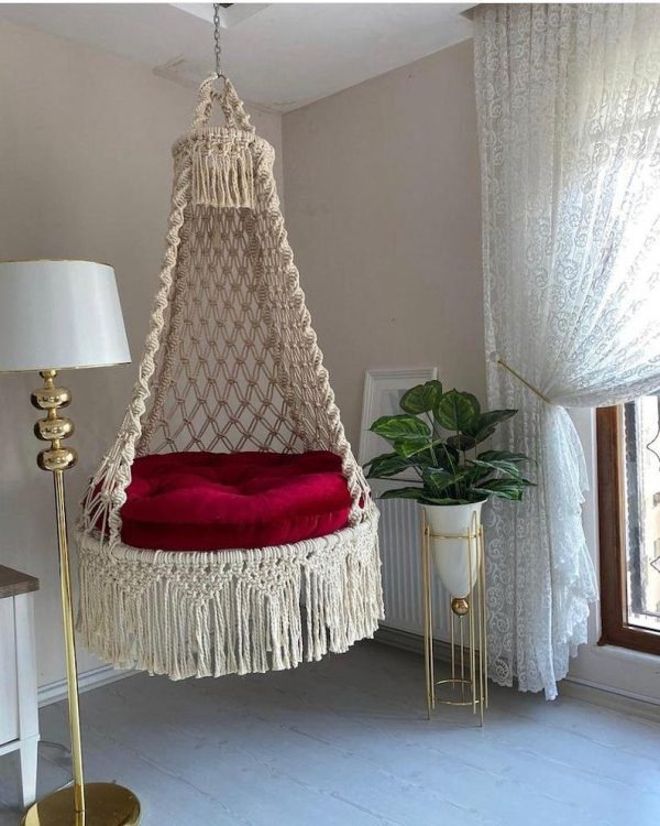 Luxury Macrame Swing Chair, Handmade Macrame Swing, Decorative Swing Stylish Hammock - Image 4