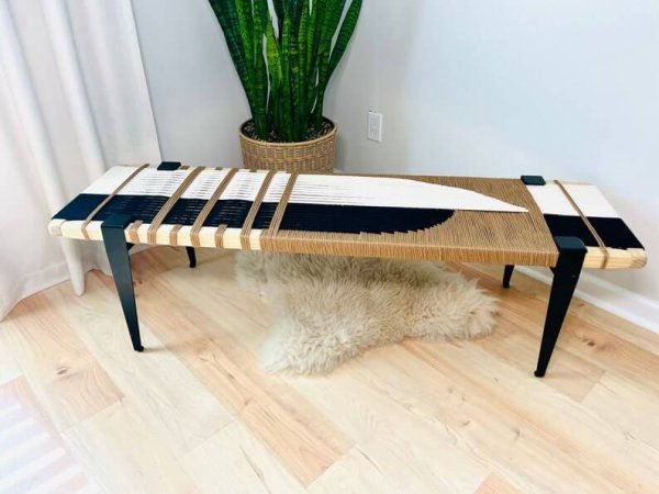 Hand Woven Bench, Wooden Bench For Sitting, End of Bed Table - Image 3