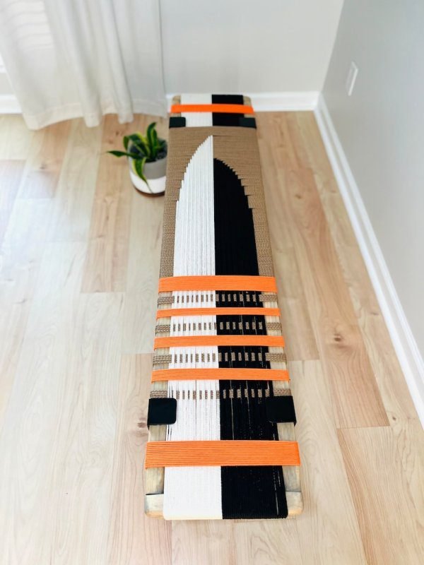 Mid-Century Modern Style Bench • Mudroom / Entryway Bench • Hand Woven End of Bed Stool - Image 2