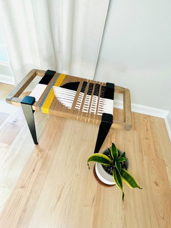 Hand Woven Bench •Stylish Bench Mid Century Woven Bench - Image 3