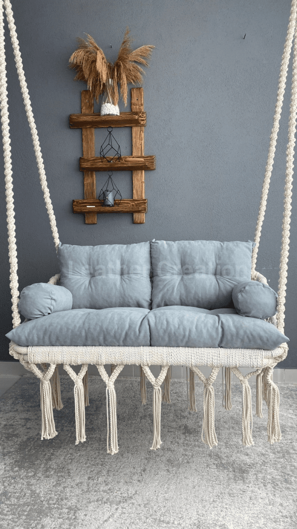 Macrame Hammock Chair, Swing for 2 persons, Macrame Hanging Chair, Swing Chair, Indoor Swing, Macrame Swing Chair, Boho Chair, Hanging Chair in Bedroom - Image 4