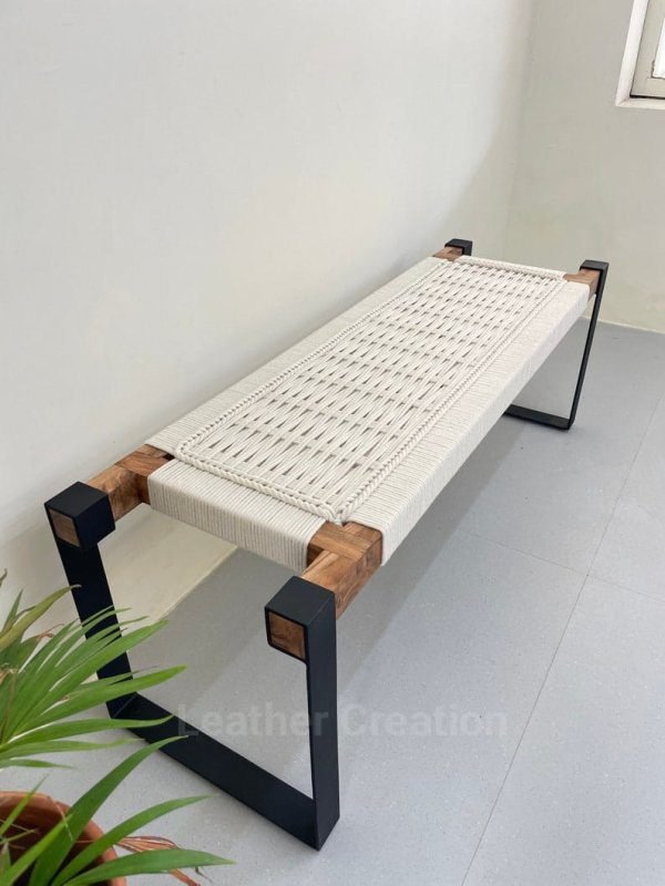 Modern Entryway Bench • Woven Bench • End Bench • Metal Bench • Charpoy Bench, Hand Made Woven Bench - Image 2
