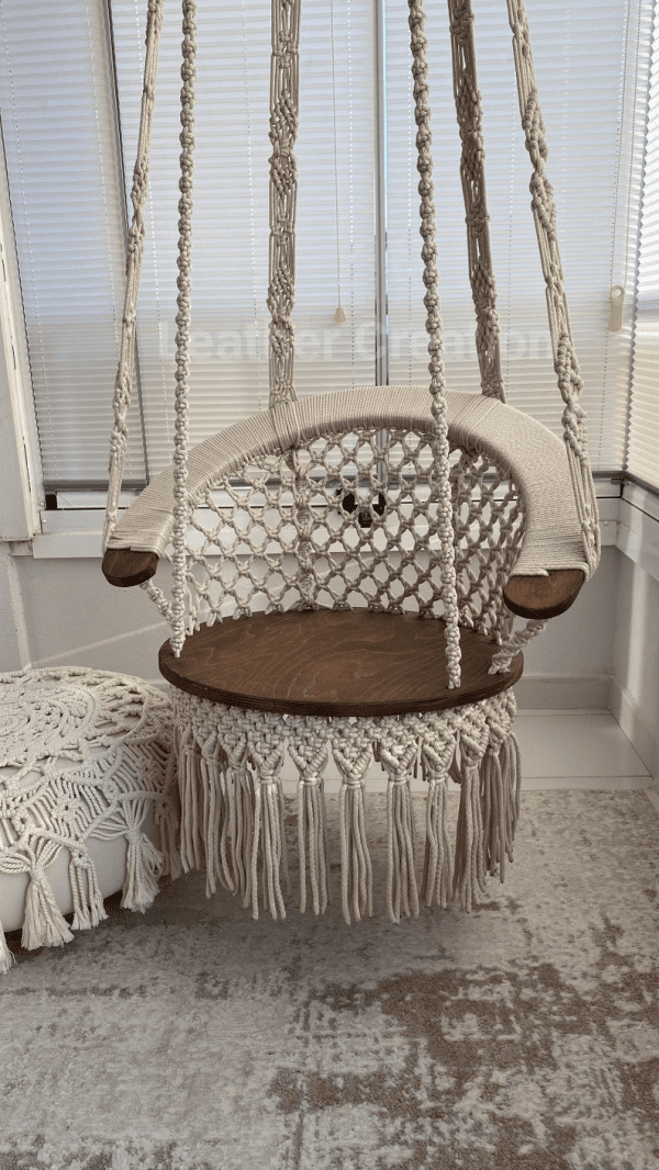Cotton Macrame Wood Swing, Hanging Chair, Tree Swing, Outdoor indoor Swing, Wedding Swing, Boho Swing, Rocking Chair, Adult and Kid Chair