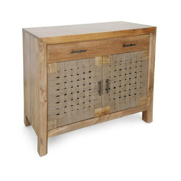 Antique Solid Wood & Jute Two Door One Drawer Wood Cabinet - Image 2