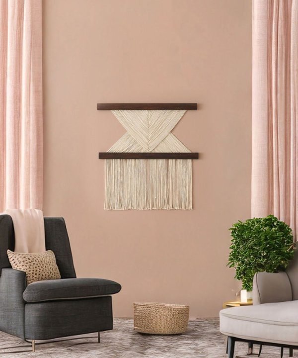 Mid century wall hanging, Hand woven accent macrame - Image 3