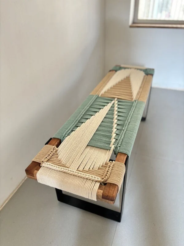 Mid Century Woven Bench • Modern Entryway Bench