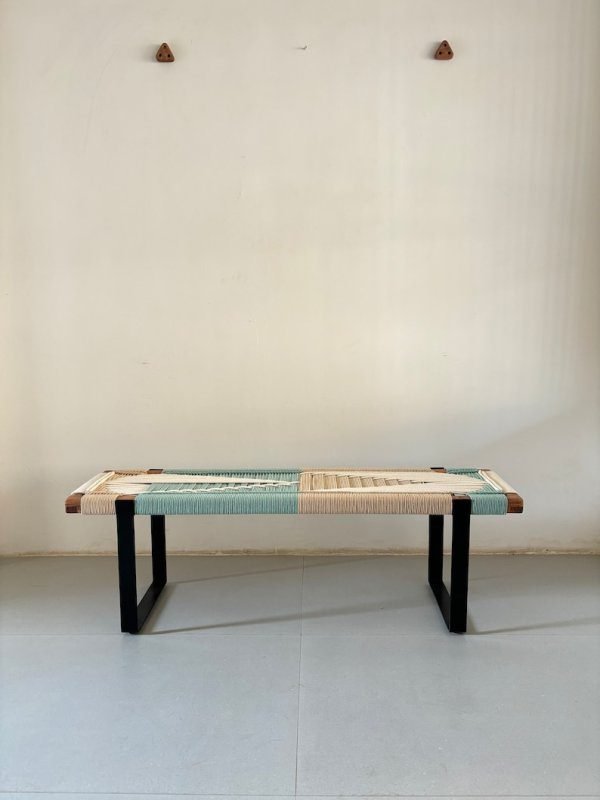 Mid Century Woven Bench • Modern Entryway Bench - Image 3