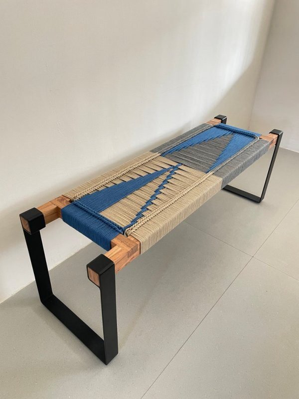 Hand Woven Bench • Mid Century Woven Bench Hand Woven Bench •Stylish Bench Mid Century Woven Bench • Modern Entryway Bench • End Bench • Metal Bench • Charpoy Bench, Hand Woven Bench
