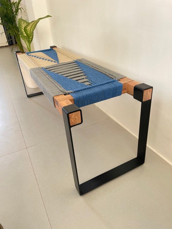 Hand Woven Bench • Mid Century Woven Bench Hand Woven Bench •Stylish Bench Mid Century Woven Bench • Modern Entryway Bench • End Bench • Metal Bench • Charpoy Bench, Hand Woven Bench - Image 2