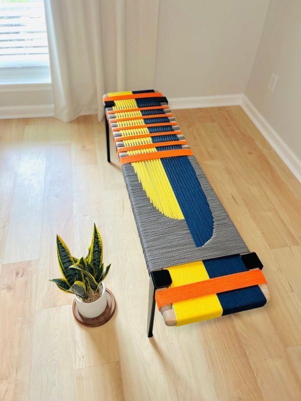 Mid century hand woven bench End Bench • Minimalist Bench • Charpoy Bench • Hand Woven Bench • Cord Bench