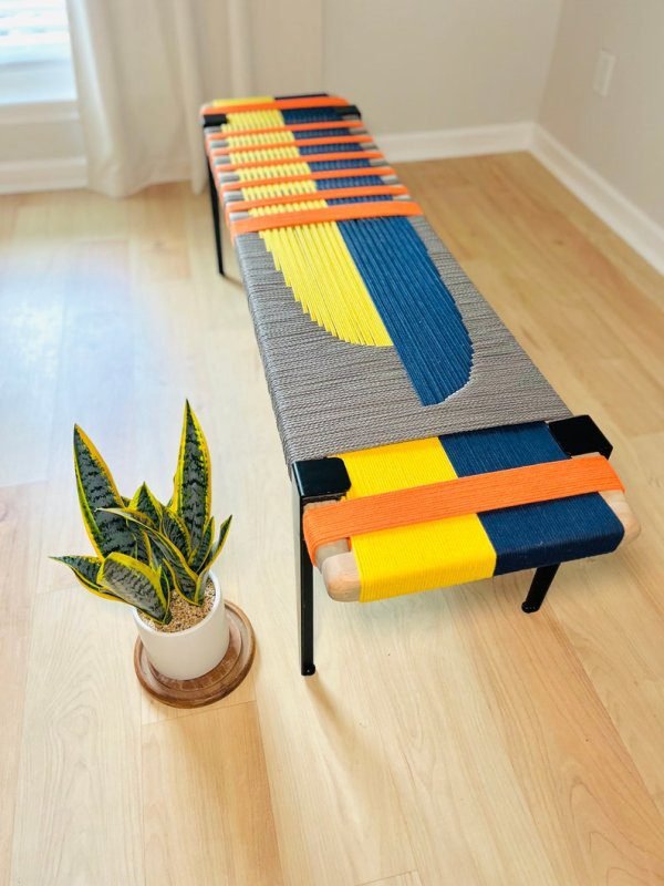 Mid century hand woven bench End Bench • Minimalist Bench • Charpoy Bench • Hand Woven Bench • Cord Bench - Image 2