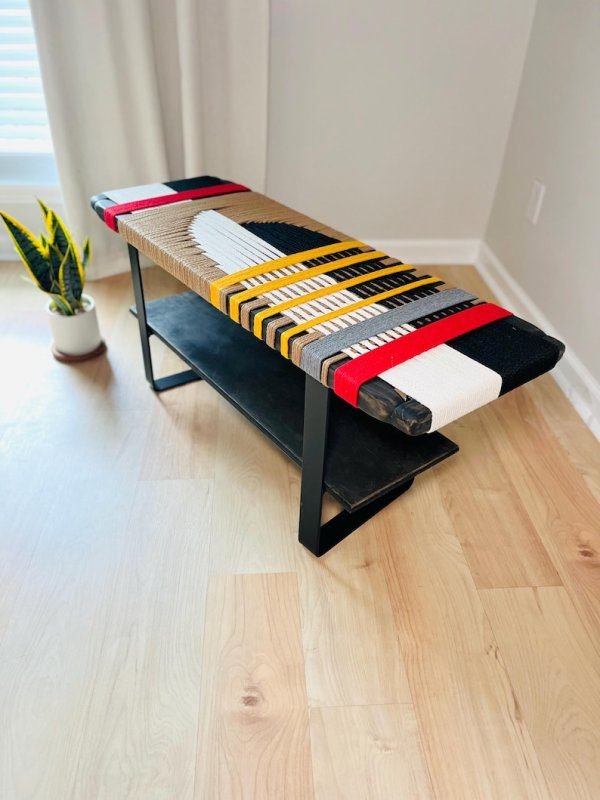 Mid Century Hand Woven Bench - Bed end Bench - Image 2